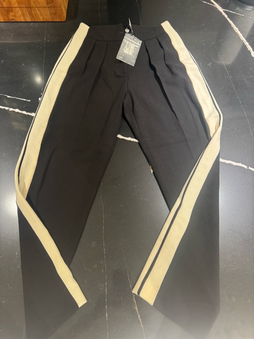 Alexander McQueen Black Track-Style Trousers with Cream Side Stripe